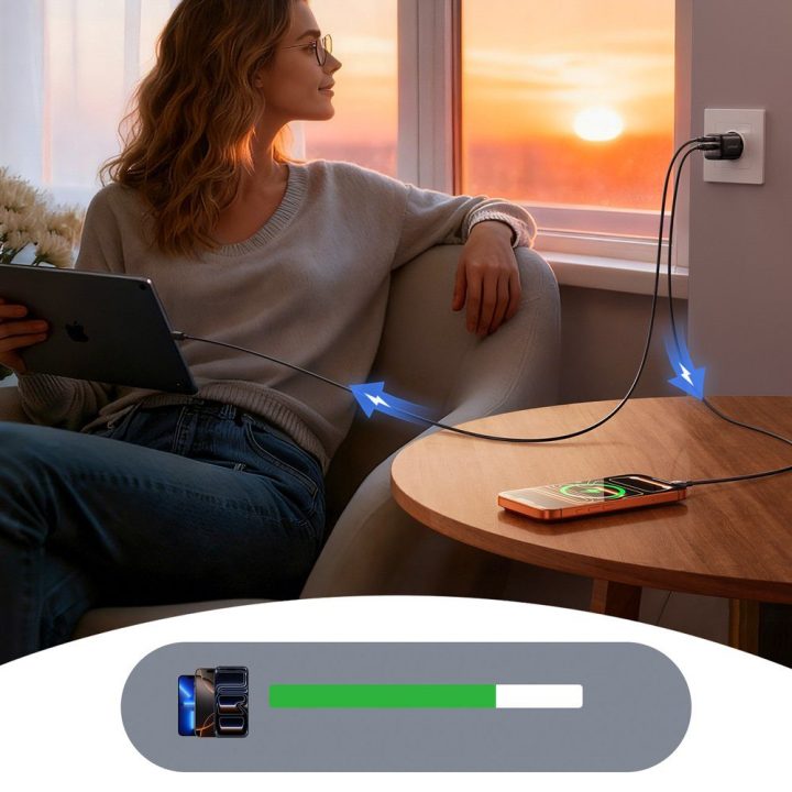 Telefono sieninis įkroviklis Joyroom 33W (USB‑C + USB‑A) – juodas