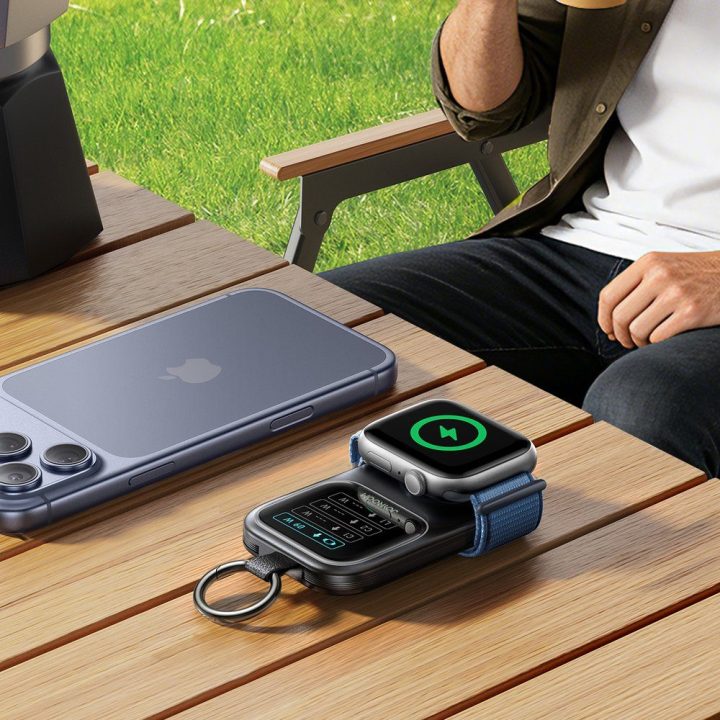 Powerbankas 5000 mAh su belaidžiu laikrodžių įkrovimu, juodas