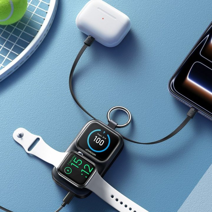 Powerbankas 5000 mAh su belaidžiu laikrodžių įkrovimu, juodas
