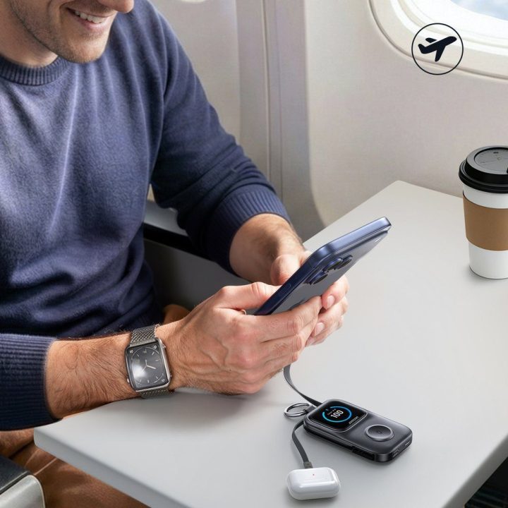 Powerbankas 5000 mAh su belaidžiu laikrodžių įkrovimu, juodas