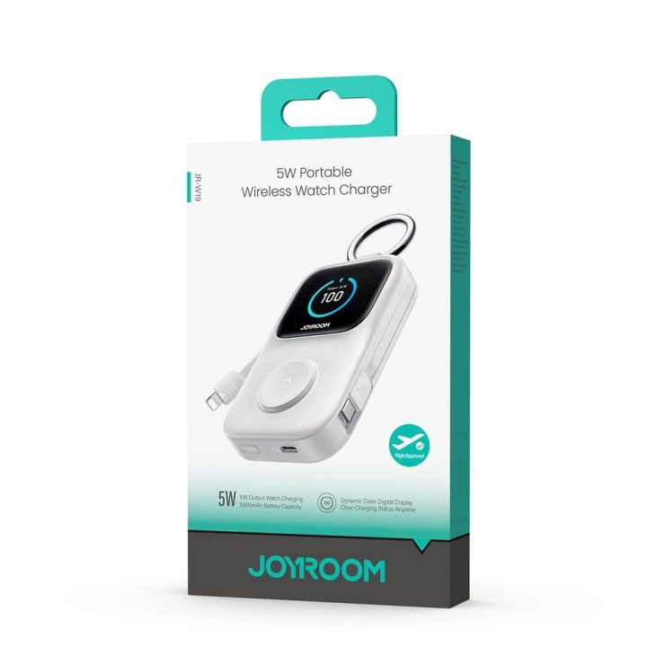 Powerbankas 5000 mAh su belaidžiu laikrodžio įkrovimu, baltas