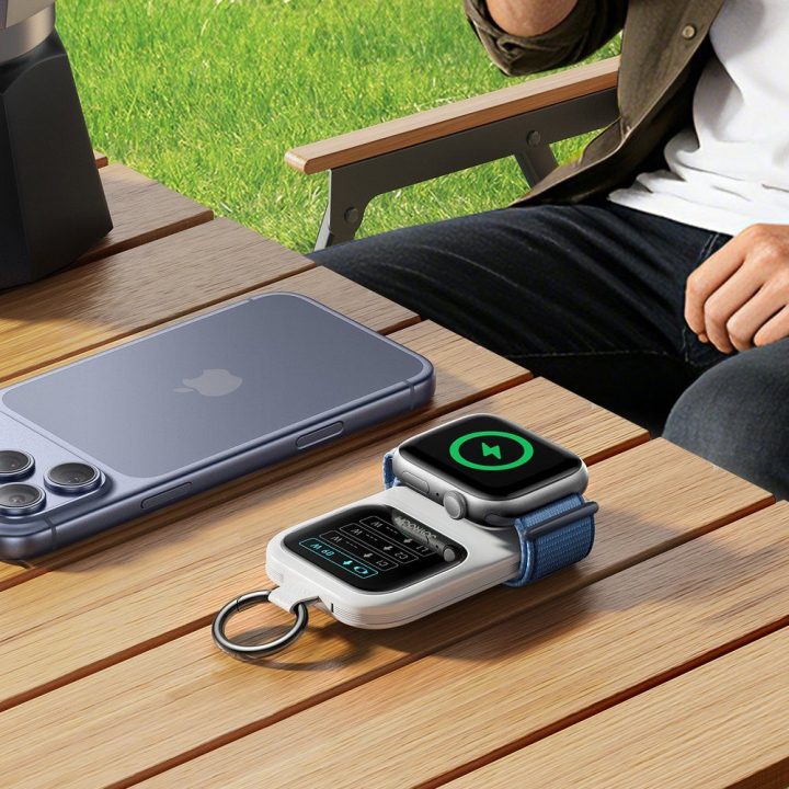 Powerbankas 5000 mAh su belaidžiu laikrodžio įkrovimu, baltas