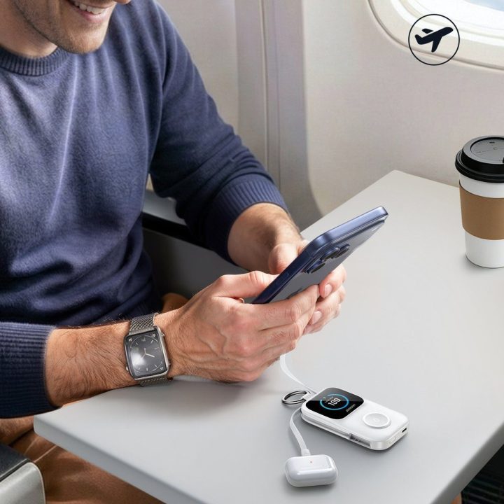 Powerbankas 5000 mAh su belaidžiu laikrodžio įkrovimu, baltas