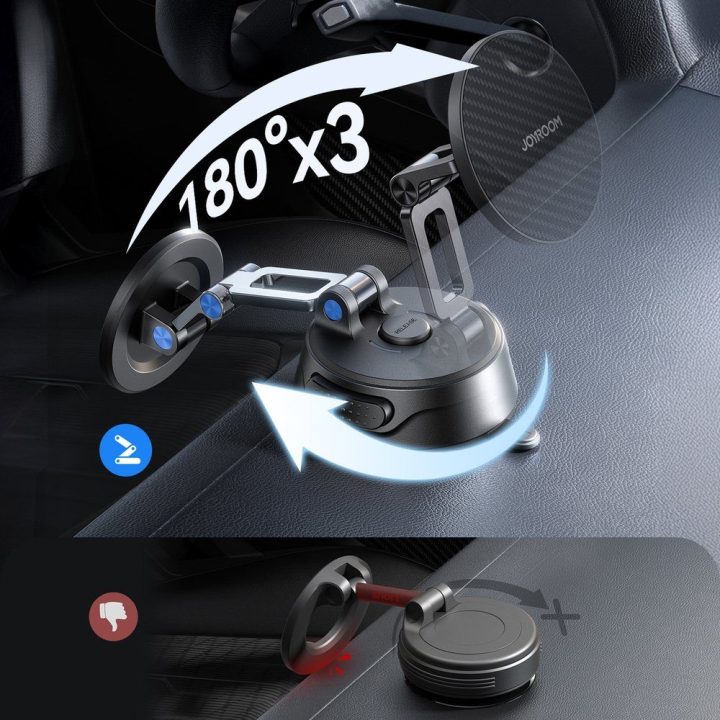 Automobilinis magnetinis laikiklis su siurbtuku, juodas