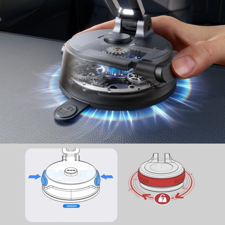 Automobilinis magnetinis laikiklis su siurbtuku, juodas