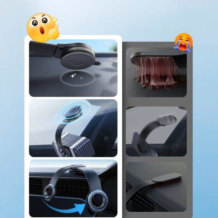 Automobilinis magnetinis telefono laikiklis su lanksčia ranka, juodas