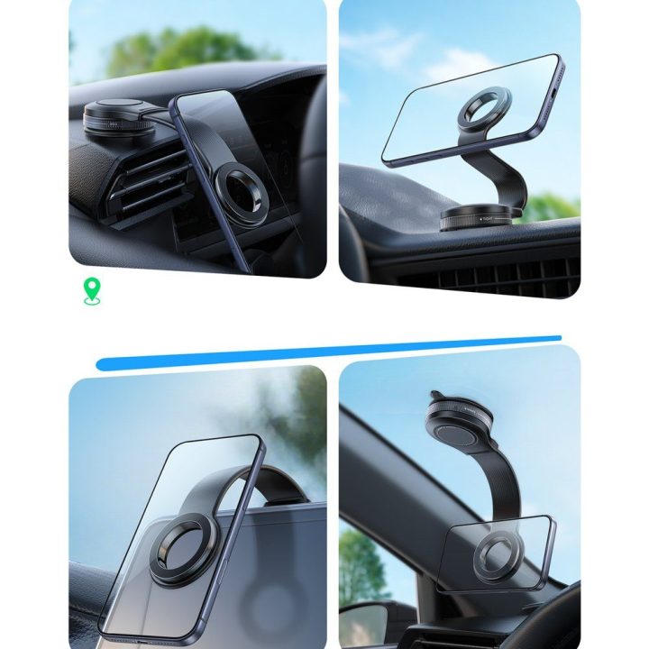 Automobilinis magnetinis telefono laikiklis su lanksčia ranka, juodas