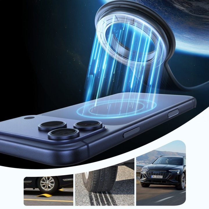 Automobilinis magnetinis telefono laikiklis su lanksčia ranka, juodas