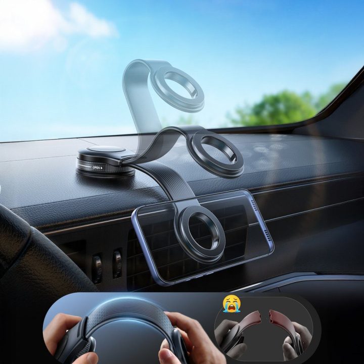 Automobilinis magnetinis telefono laikiklis su lanksčia ranka, juodas