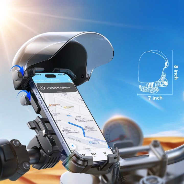 Automatinis dviračio telefono laikiklis su saulės skydeliu