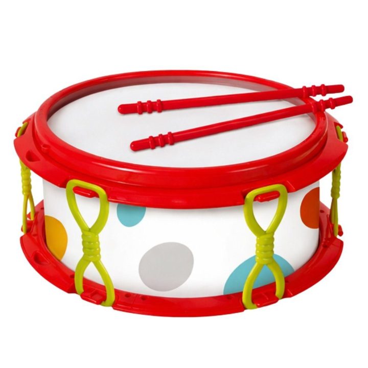 Vaikiškas muzikos instrumentų rinkinys (6 vnt.) – būgnas, barškutės, tamburinas, kastanetės