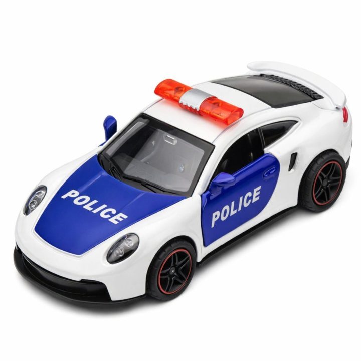 Policijos sportinis automobilis 1:43, metalinis su traukimo mechanizmu