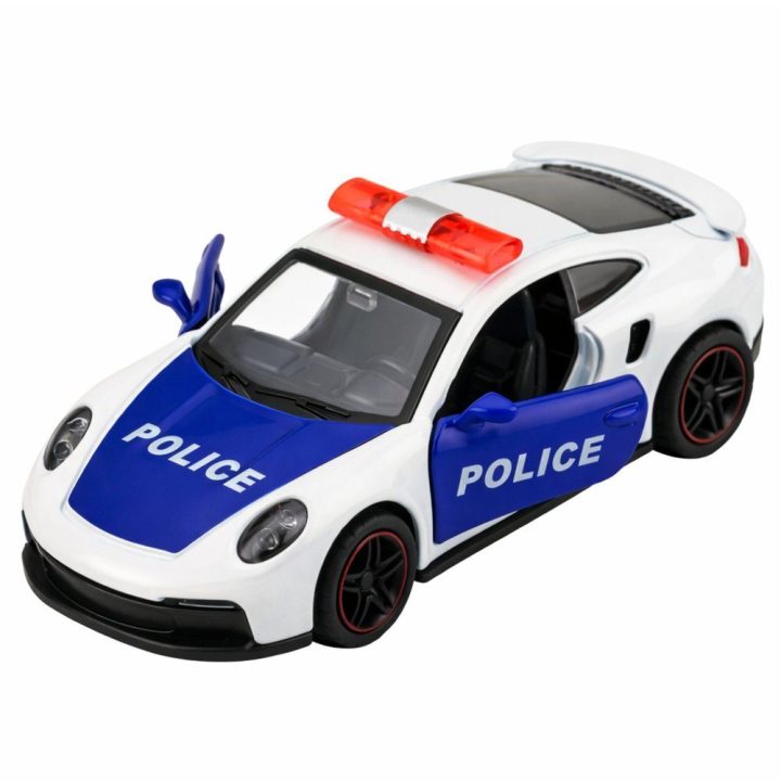 Policijos sportinis automobilis 1:43, metalinis su traukimo mechanizmu