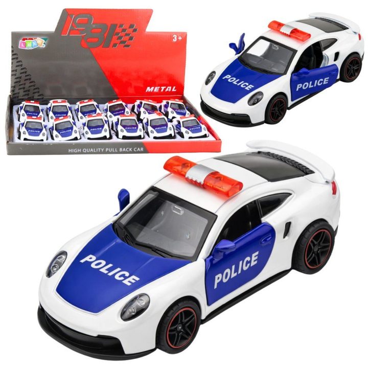 Policijos sportinis automobilis 1:43, metalinis su traukimo mechanizmu