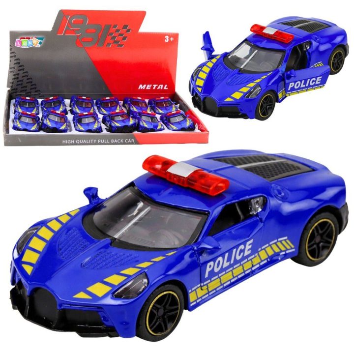 Metalinis policijos sportinis automobilis 1:43, traukiamas