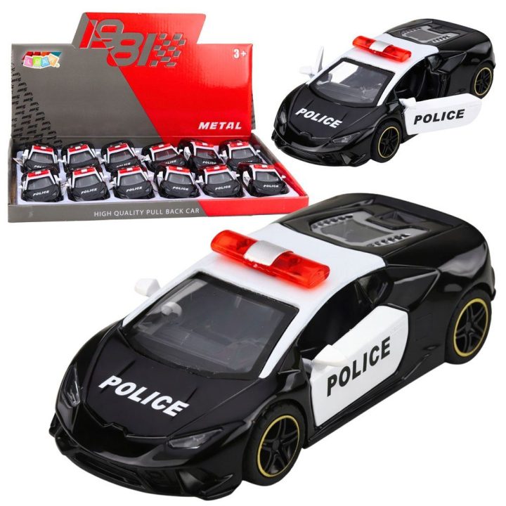 Policijos sportinis automobilis 1:43, metalinis su atsitraukimo mechanizmu
