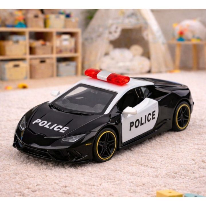 Policijos sportinis automobilis 1:43, metalinis su atsitraukimo mechanizmu