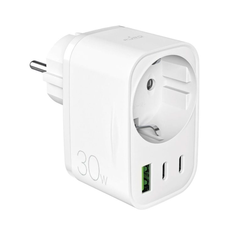 Puro 30W PD įkroviklis su Schuko lizdu, 2x USB‑C + 1x USB‑A