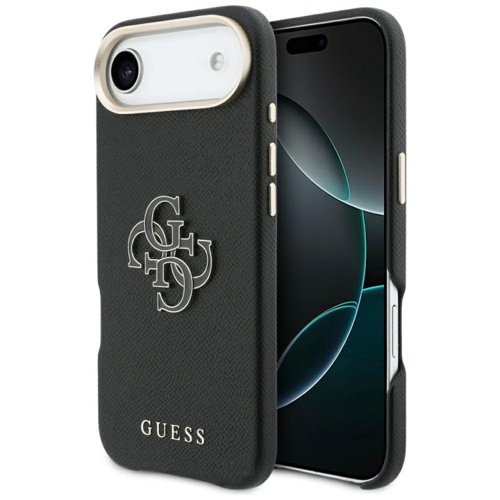 iPhone Air kietas dėklas Guess – juodas, ekologiška oda