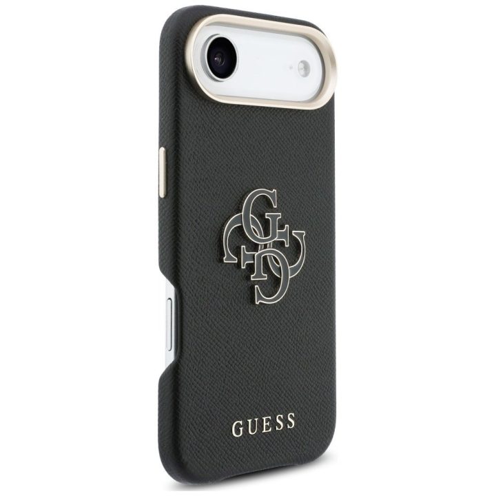 iPhone Air kietas dėklas Guess – juodas, ekologiška oda