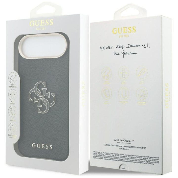 iPhone Air kietas dėklas Guess – juodas, ekologiška oda