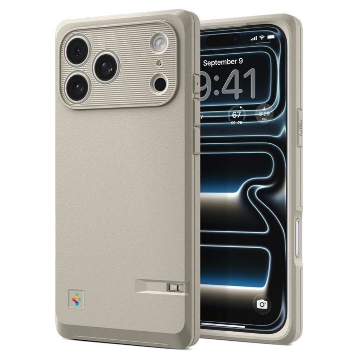 MagSafe dėklas iPhone 17 Pro Max — Spigen Classic LS, smėlio spalvos