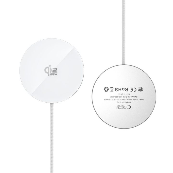 MagSafe belaidis kroviklis Tech‑Protect A50, 25W (Qi2.2), baltas