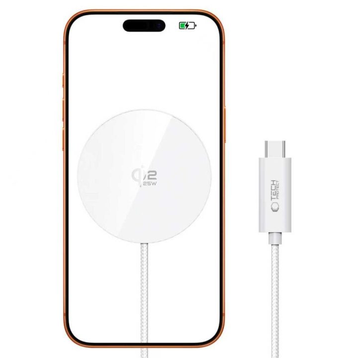 MagSafe belaidis kroviklis Tech‑Protect A50, 25W (Qi2.2), baltas