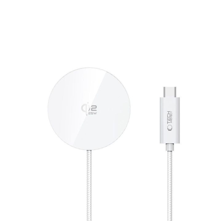 MagSafe belaidis kroviklis Tech‑Protect A50, 25W (Qi2.2), baltas