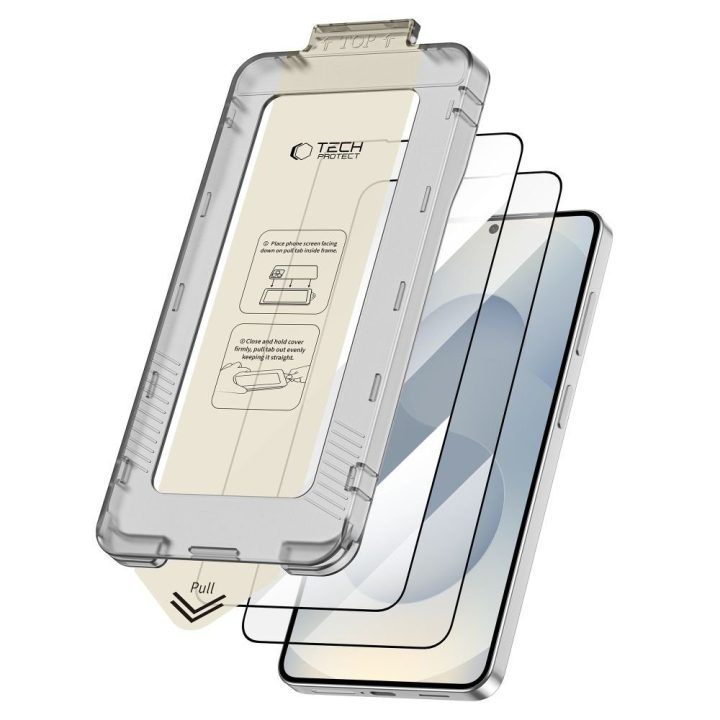 Grūdintas apsauginis stiklas Samsung Galaxy S26+ (2 vnt.) – Tech‑Protect Quick Set+, juodas