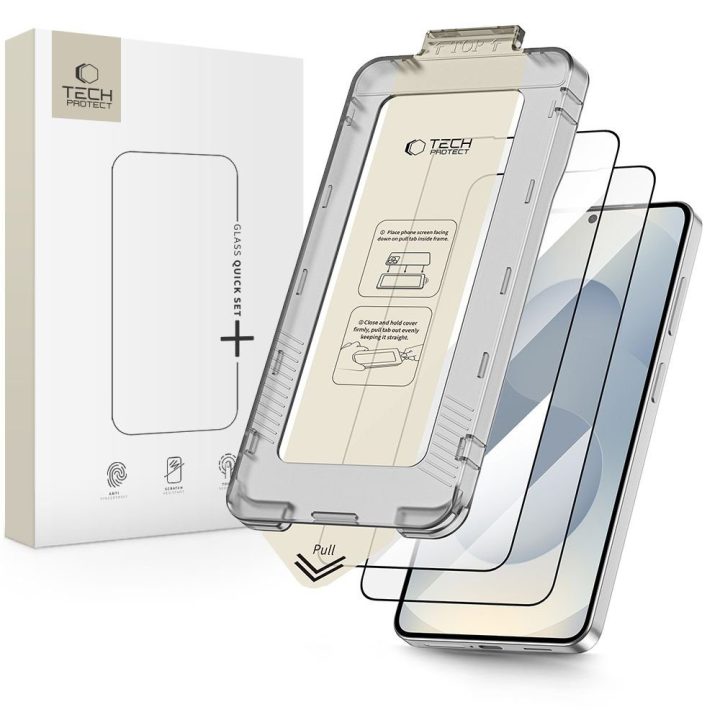 Grūdintas apsauginis stiklas Samsung Galaxy S26+ (2 vnt.) – Tech‑Protect Quick Set+, juodas