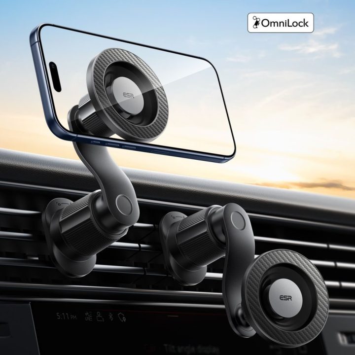 Automobilinis MagSafe telefono laikiklis į ventiliacijos groteles ESR OmniLock, juodas