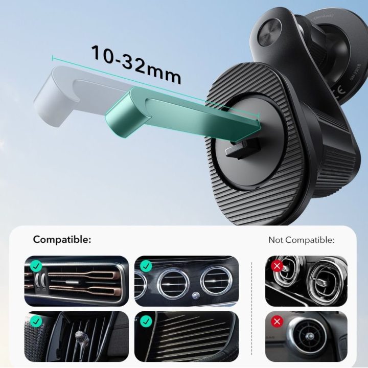 Automobilinis MagSafe telefono laikiklis į ventiliacijos groteles ESR OmniLock, juodas