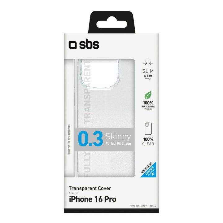 Telefono dėklas iPhone 16 Pro iš TPU, skaidrus — SBS