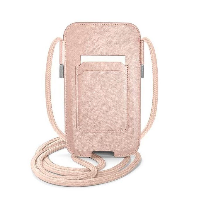 Guess telefono dėklas-krepšelis Saffiano Strap 6,7″, rožinis