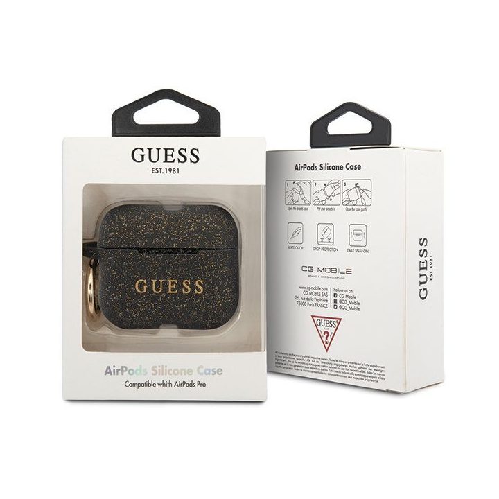 Guess Ring Silicone dėklas AirPods Pro ausinėms, juodas