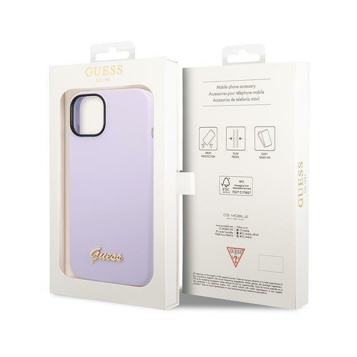 Guess silikoninis dėklas iPhone 14 Plus / 15 Plus, violetinis