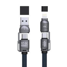Dudao L20Max 65W 4 viename USB kabelis su dirželiu, mėlynas