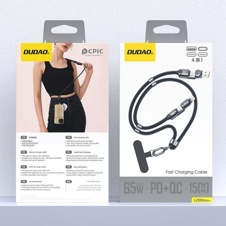 Dudao L20Max 65W 4 viename USB kabelis su dirželiu, mėlynas