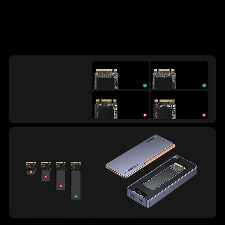 Ugreen D703 USB4 NVMe SSD dėžutė su aktyviu aušinimu, pilka