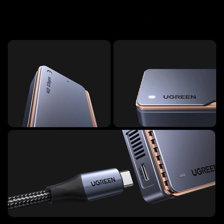 Ugreen D703 USB4 NVMe SSD dėžutė su aktyviu aušinimu, pilka