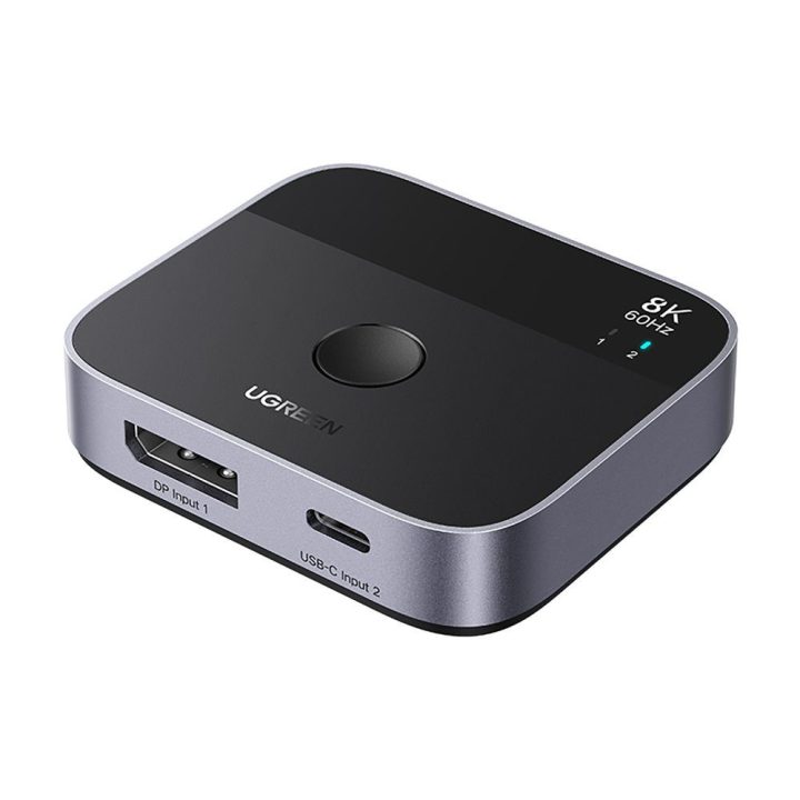 Ugreen KVM jungiklis DisplayPort/USB-C į USB-C, pilkas
