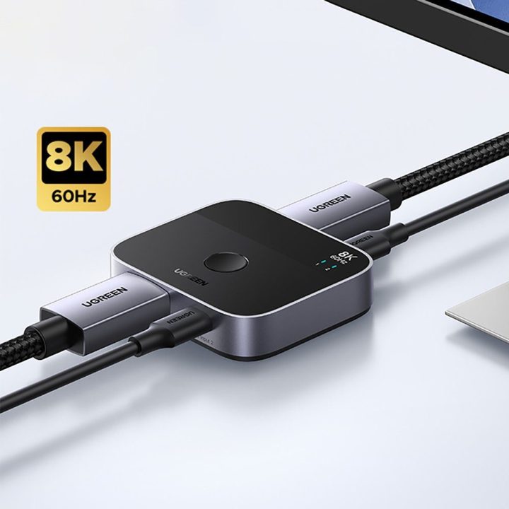 Ugreen KVM jungiklis DisplayPort/USB-C į USB-C, pilkas