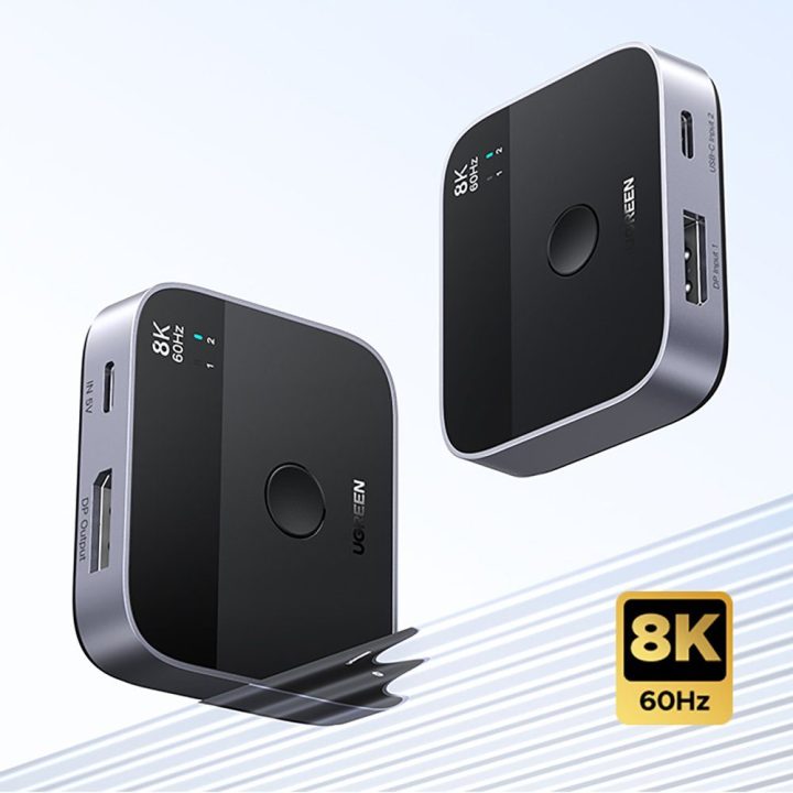 Ugreen KVM jungiklis DisplayPort/USB-C į USB-C, pilkas