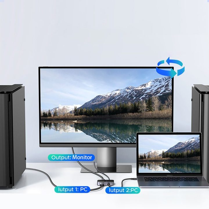 Ugreen KVM jungiklis DisplayPort/USB-C į USB-C, pilkas