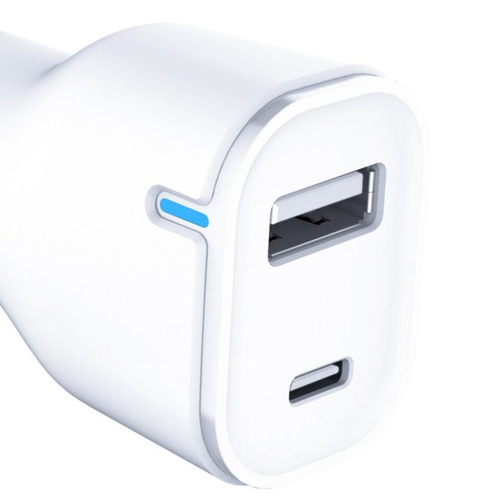 3mk automobilinis įkroviklis 20W PD3.0 QC 3.0 USB 1A1C, baltas