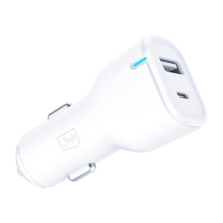 3mk automobilinis įkroviklis 20W PD3.0 QC 3.0 USB 1A1C, baltas