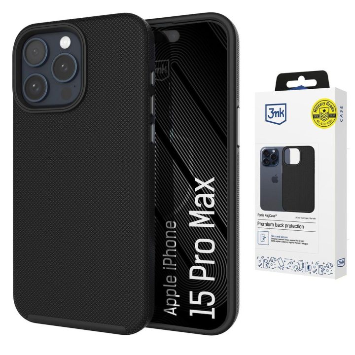 3mk Fortis MagCase dėklas iPhone 15 Pro Max, juodas