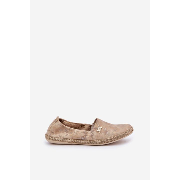 Elegantiškos moteriškos zomšinės espadrilės su gėlėmis, smėlio spalvos
