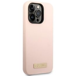 Guess silikoninis telefono dėklas MagSafe iPhone 14 Pro, rožinis